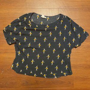 H&M Blue and Mustard Yellow Ballerina Short Sleeved Blouse